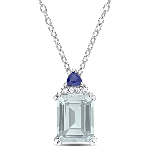 Mimi & Max Womens Aquamarine Sapphire Diamond Necklace Blue 2