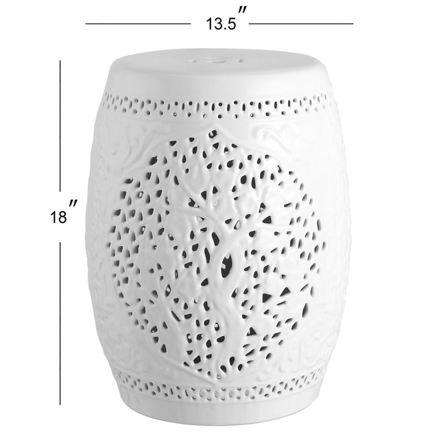Jonathan Y Tree of Life Ceramic Garden Stool White 18in 4
