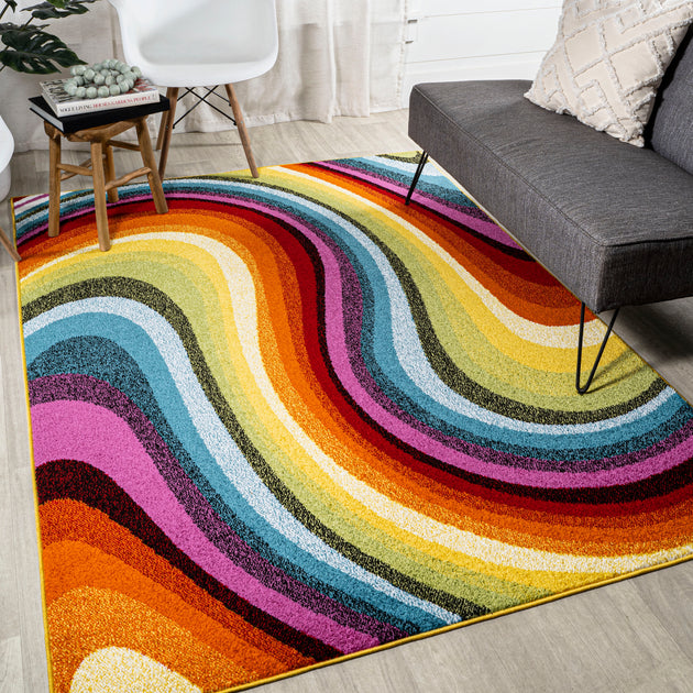 Jonathan Y Flow Abstract Swirl Red/Yellow/Blue Area Rug 2