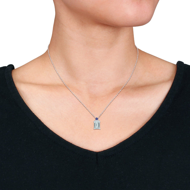 Mimi & Max Womens Aquamarine Sapphire Diamond Necklace Blue 3