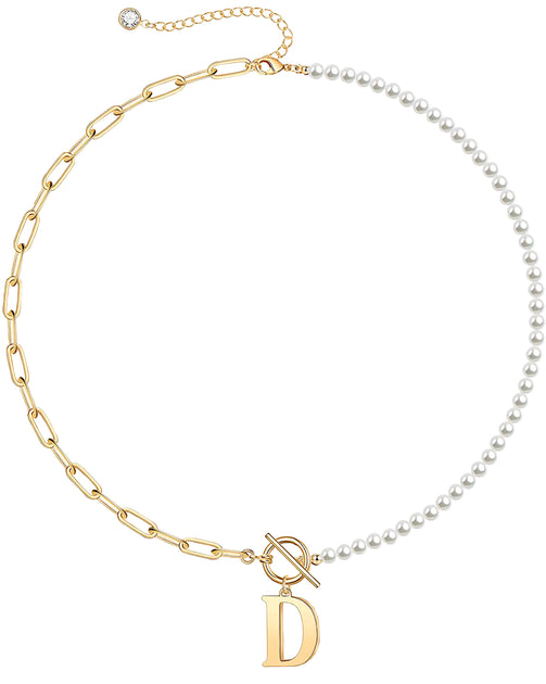 Rachel Glauber RG Initial Pearl Link Chain Necklace Gold 2