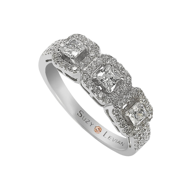 Suzy Levian Sterling Silver Cubic Zirconia 3-Stone Band Silver US 8 2