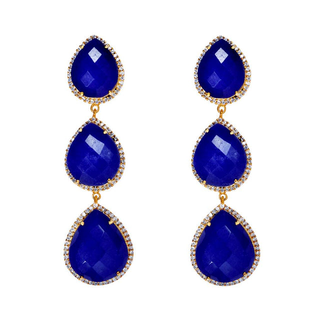 Liv Oliver Embellished Drop Earrings Blue 2