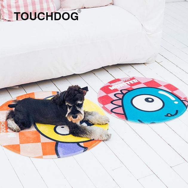 Touchdog Cartoon Sleepy Monster Rounded Pet Mat Beige/One Size 3