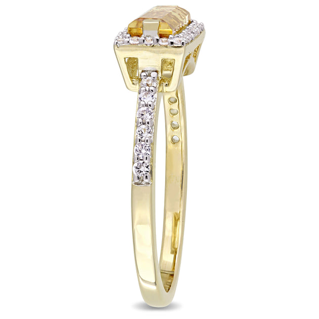 Mimi & Max Citrine White Sapphire Halo Ring Silver US 9 3