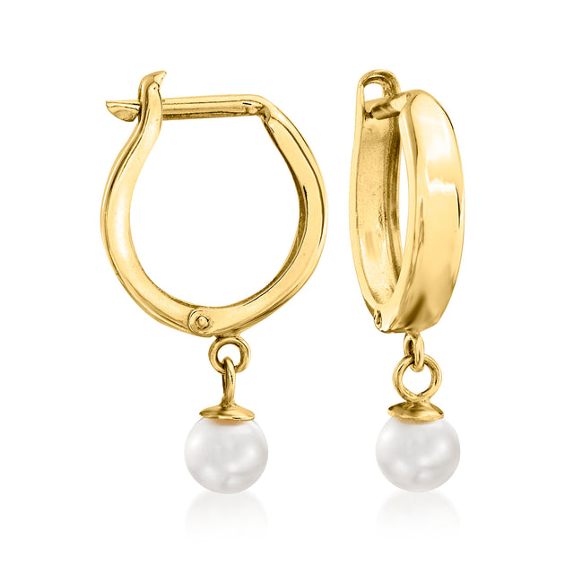 Ross-Simons Cultured Pearl Huggie Hoop Earrings Gold 2