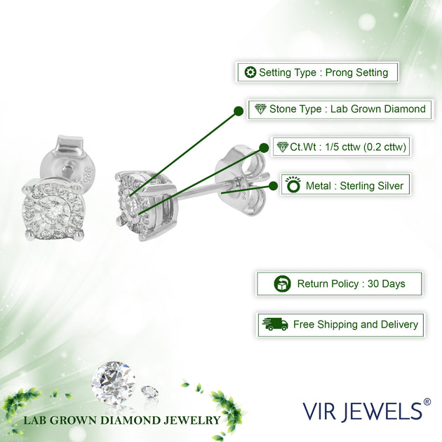 Vir Jewels Lab Grown Diamond Stud Earrings Silver 4