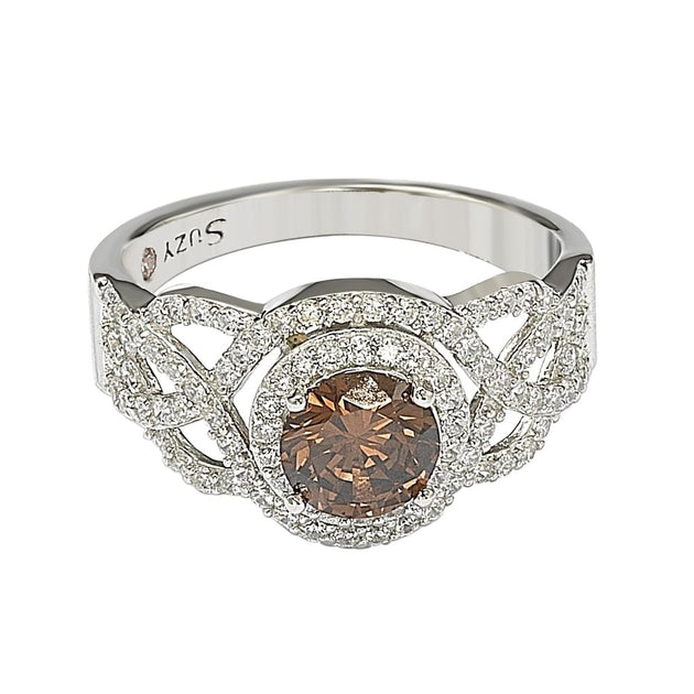 Suzy Levian Crossover Bridal Ring Brown US 6 5