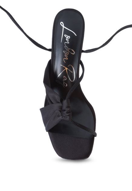 London Rag Chasm Ruched Satin Tie-Up Block Heel Sandals Brown US 9 4