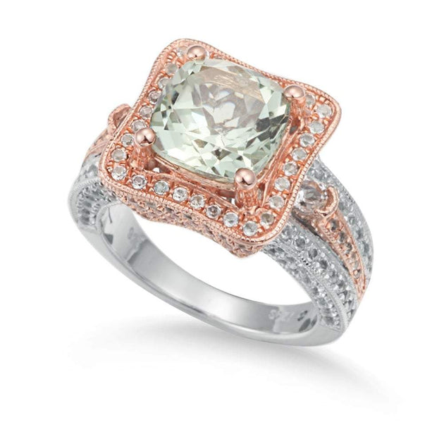 Suzy Levian Two-Tone Sterling Silver Green Amethyst Ring Green US 9 2