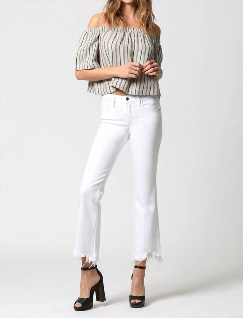 High Rise Tonal Crop Flare Jean in Optic White