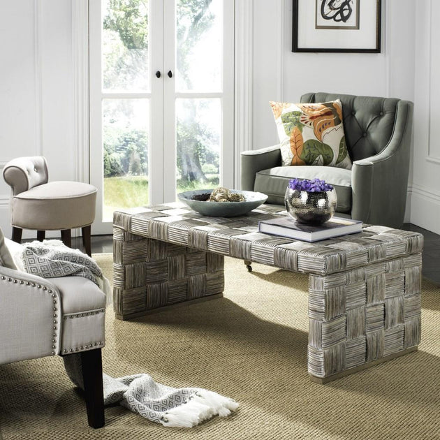 Safavieh Adkin Rattan Coffee Table Whitewashed 2
