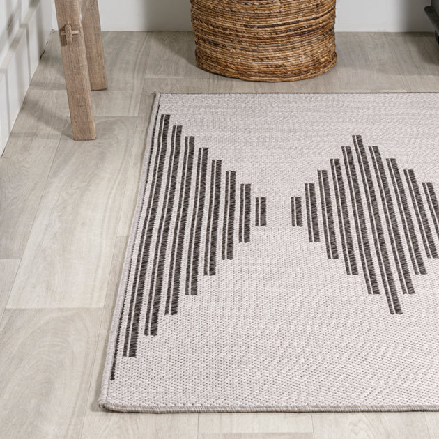 Jonathan Y Vinales Diamond Stripe Indoor Outdoor Area Rug Light Gray Black 3