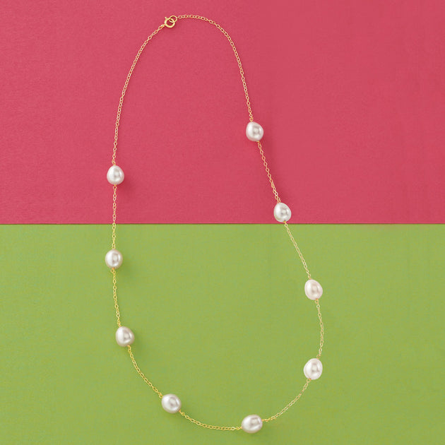 Ross-Simons Cultured Pearl Station Necklace Gold 4