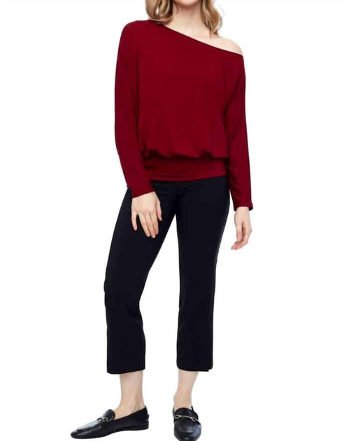up Bamboo Knit Off-The-Shoulder Top Red XSmall 3