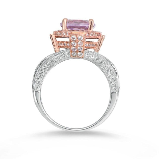 Suzy Levian Two-Tone Sterling Silver Amethyst Ring Purple US 5.5 4