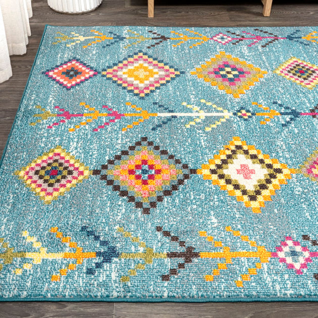 Jonathan Y Tribal Love Geometric Area Rug Turquoise 4