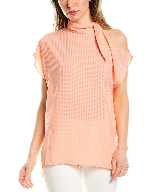 Pearl by Lela Rose Sheer Check Top Pink XSmall 2