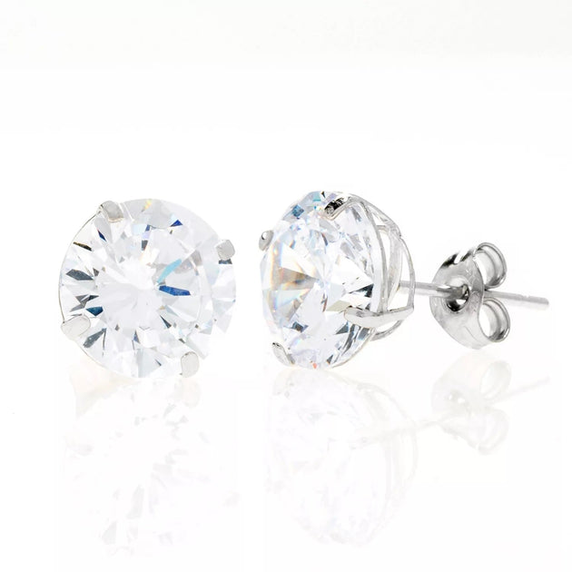 A & M 14K White Gold Round Cubic Zirconia Stud Earrings Silver 2