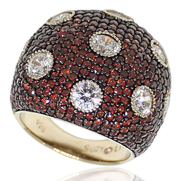 Suzy Levian Sterling Silver Pave Cubic Zirconia Reddish Brown Ring Red US 5 2