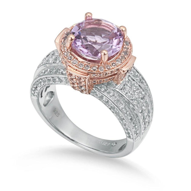 Suzy Levian Two-Tone Sterling Silver Amethyst Ring Purple US 5.5 2