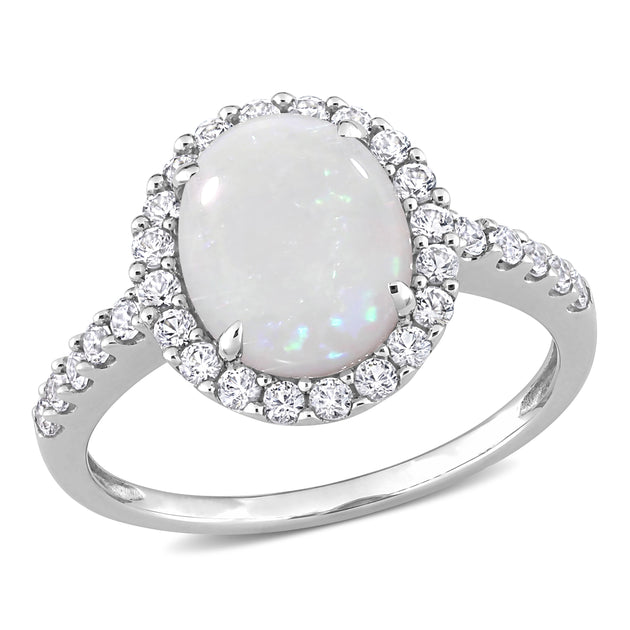 Mimi & Max Halo Oval Opal Created White Sapphire Ring Silver US 5 2