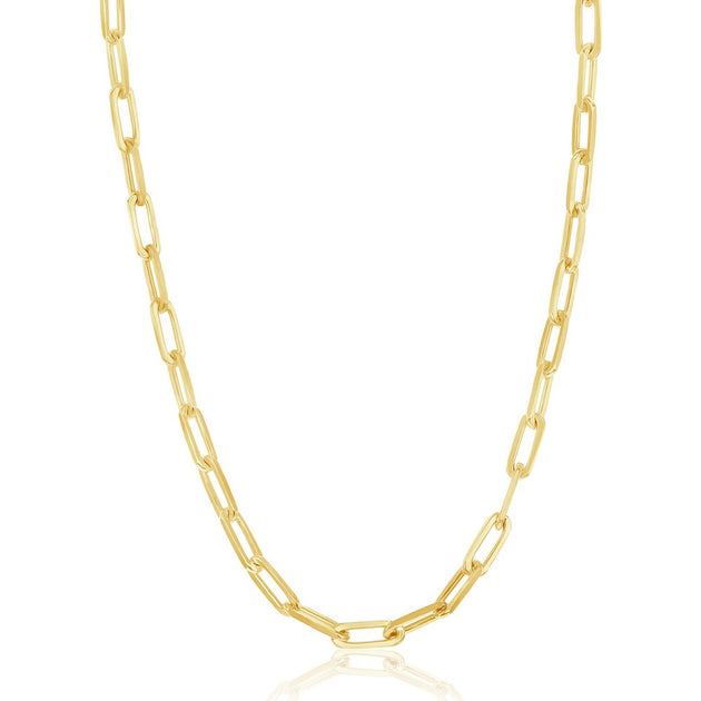 Simona Sterling Silver 3.2mm Paper Clip Chain Necklace Gold Plated White 2