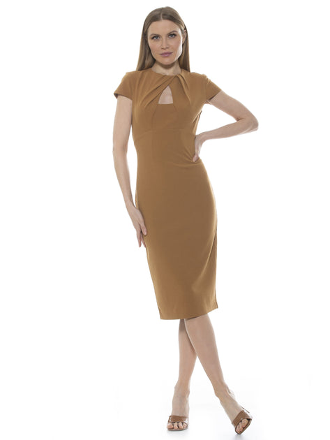 Alexia Admor Janine Midi Dress Brown Large 2