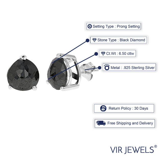 Vir Jewels Pear Shape Black Diamond Stud Earrings Black 4