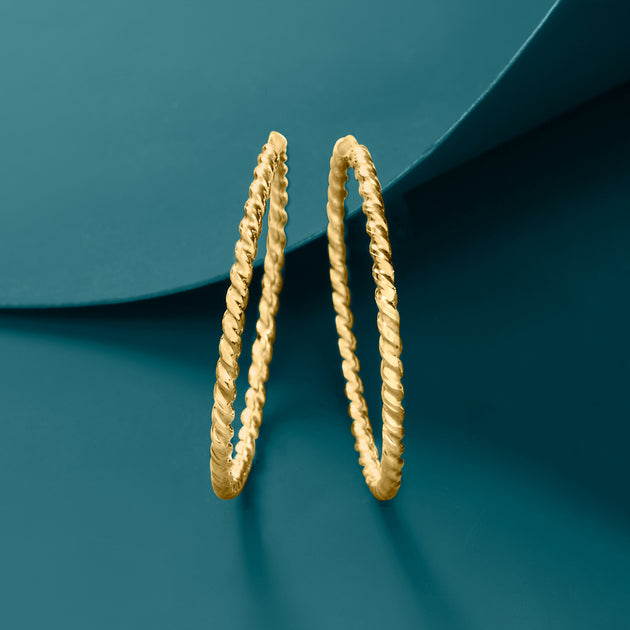 Ross-Simons Italian 14kt Yellow Gold Twisted Hoop Earrings White 4