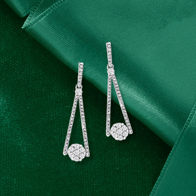 Ross-Simons Diamond Cluster Drop Earrings Silver 4