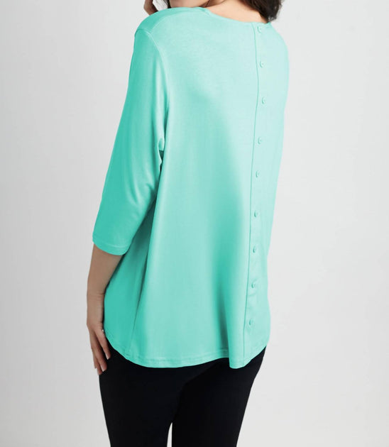 Angel Button-Back Scoop Neck Top Blue Medium 2