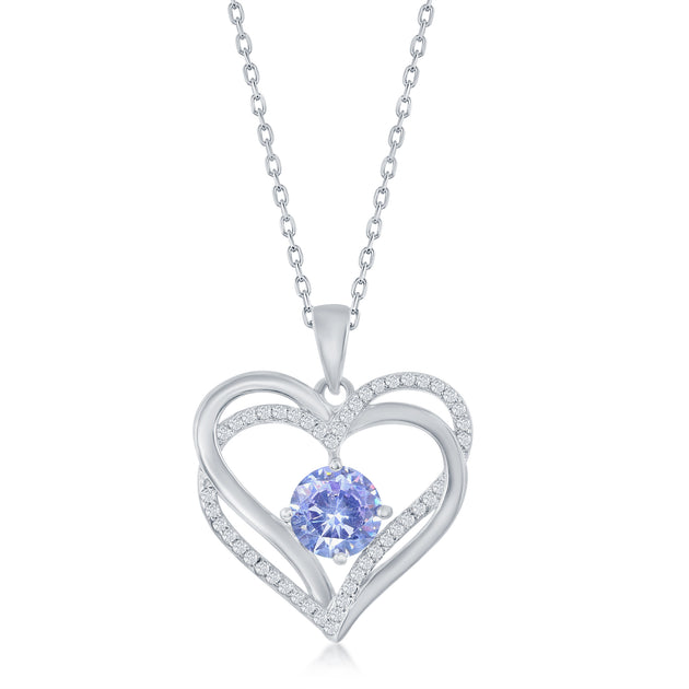 Simona Double Heart CZ Pendant with Chain Silver 9