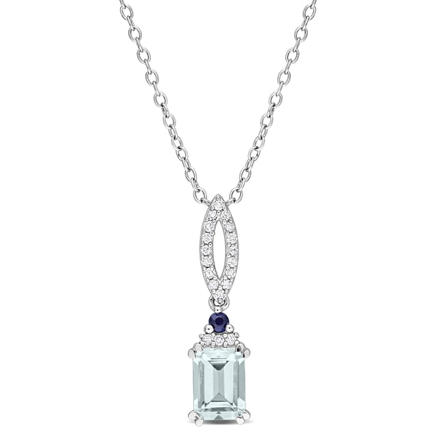 Mimi & Max Aquamarine Sapphire Diamond Necklace Blue Sterling Silver 2