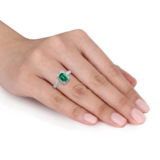 Mimi & Max Created Emerald Diamond Accent Ring Green US 9 3