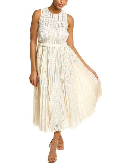 BOSS Hugo Boss Pleated Midi Dress White US 6 2