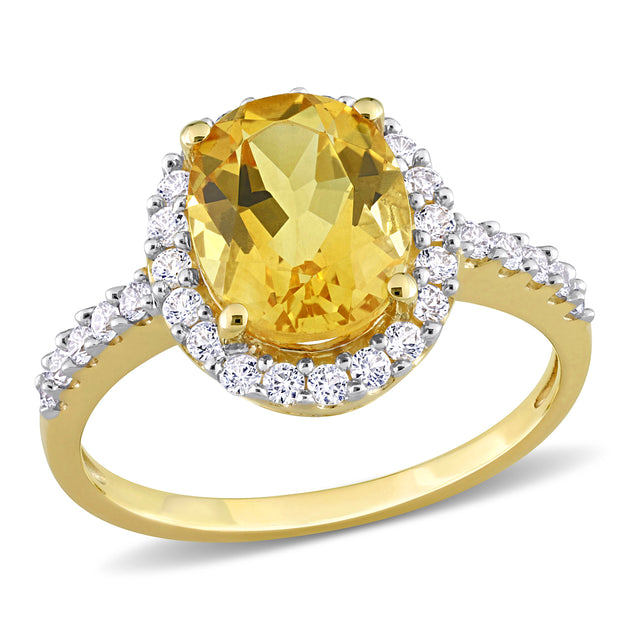 Mimi & Max 4CT TGW Oval Citrine and Created White Sapphire Halo Ring Gold US 9 2