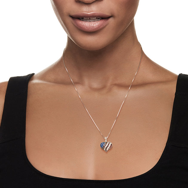 Ross-Simons Multicolored Diamond American Flag Heart Pendant Necklace Multi 3