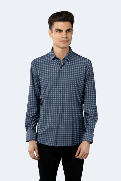 Luchiano Visconti Check Shirt Blue Medium 2