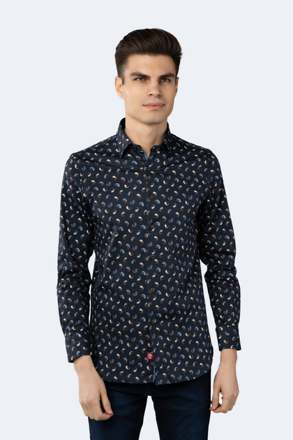 Luchiano Visconti Paisley Hemd Navy Small 2