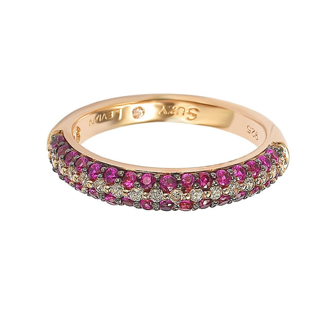 Suzy Levian Micro-Pave Half-Eternity Band Red US 5.5 3