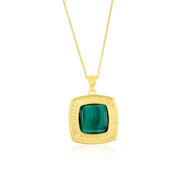 Simona Malachite Pendant Necklace Green Gold Plated 2