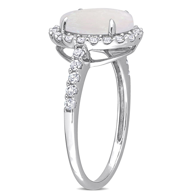 Mimi & Max Halo Oval Opal Created White Sapphire Ring Silver US 5 3