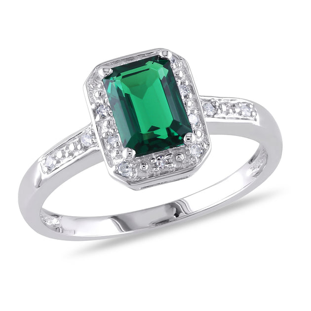Mimi & Max Created Emerald Diamond Accent Ring Green US 9 2