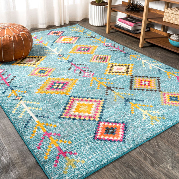Jonathan Y Tribal Love Geometric Area Rug Turquoise 2
