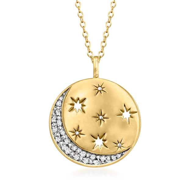 Ross-Simons Diamond Moon and Star Disc Pendant Necklace Silver 2