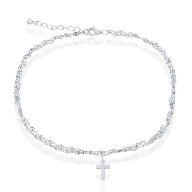 Simona Double Strand Mirror Chain Cross Charm Anklet Gold Plated White 4