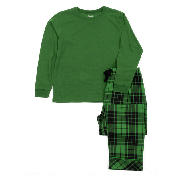 Leveret Kids Pajamas Poly Top and Flannel Feel Pants Plaid black US 2T 3