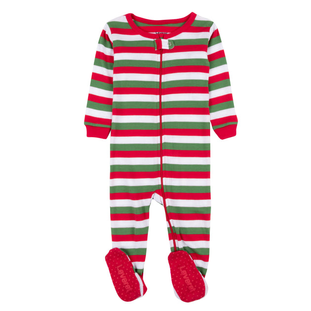 Leveret Kids Footed Cotton Pajamas Striped Red US 2T 3
