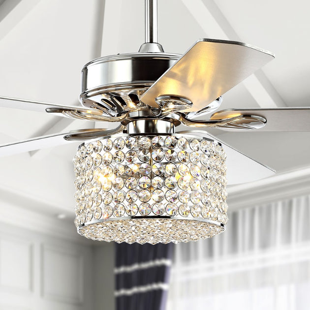 Jonathan Y Brandy 52 Inch 3-Light Crystal Drum LED Ceiling Fan Chrome 2